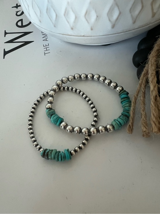 Jewelry - Turquoise Bead and Sterling Silver Stretch Bracelet Set
